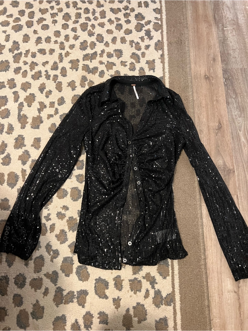 Free People Black Sequin Buttondown Top